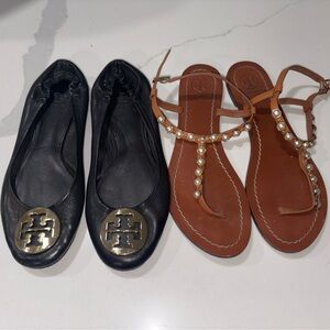 Tory Burch Black Ballet Flats and Brown Sandals size 8
